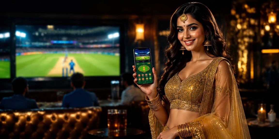 Indian players enjoying cricket betting on mobile with festive atmosphere